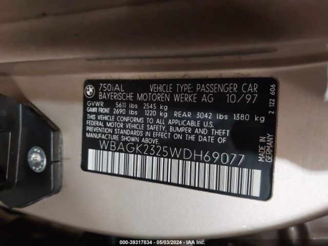1998 BMW 750IL WBAGK2325WDH69077 Photo 8