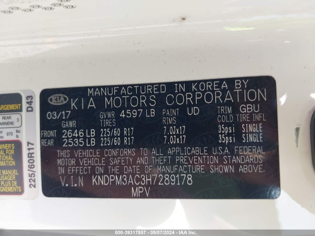 KIA Sportage Lx 2017 KNDPM3AC3H7289178 Image 9