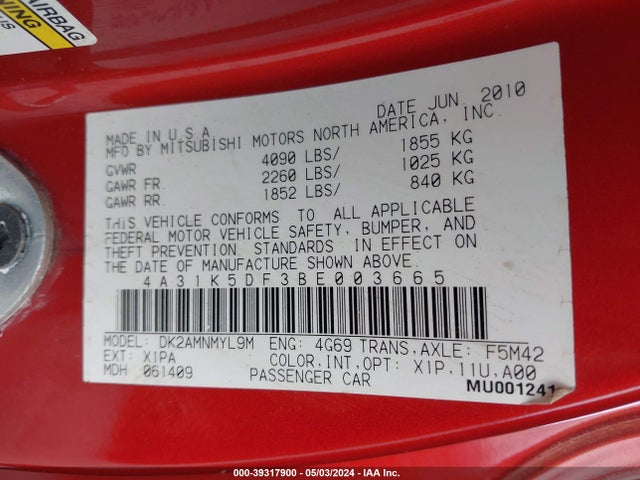 2011 MITSUBISHI ECLIPSE 4A31K5DF3BE003665 Photo 8
