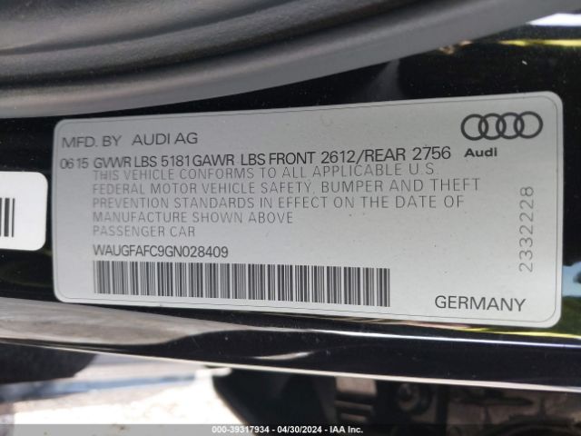WAUGFAFC9GN028409 Audi A6 2.0t Premium Plus