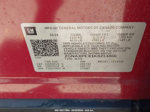 Chevrolet Equinox Premier 2019 2GNAXPEX1K6214866 Image 9