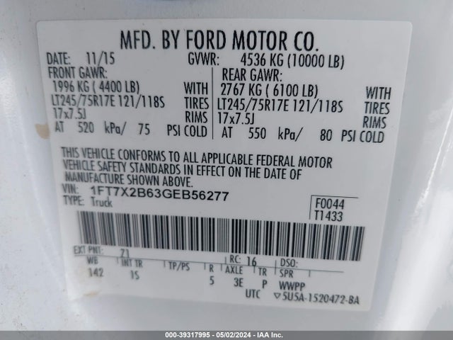 Ford F-250 Xl 2016 1FT7X2B63GEB56277 Image 9