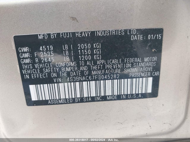 Subaru Legacy 2.5i Premium 2015 4S3BNAC67F3045282 Image 9