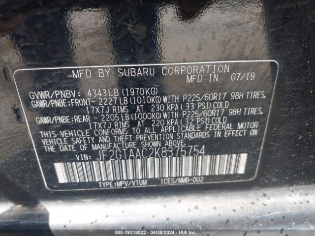 JF2GTAAC2K8375754 Subaru Crosstrek 2.0i