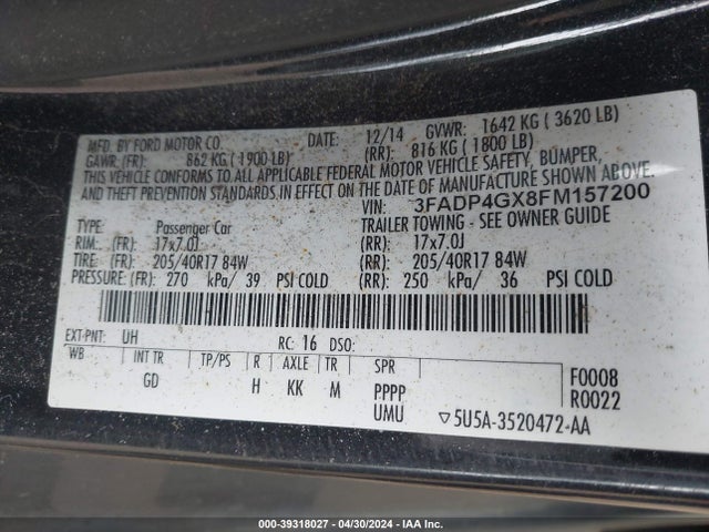 Ford FIESTA ST 2015 3FADP4GX8FM157200 Image 9