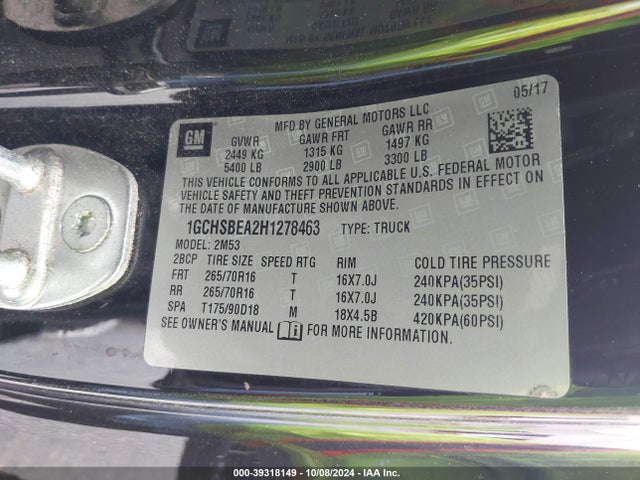 1GCHSBEA2H1278463 Chevrolet Colorado Wt