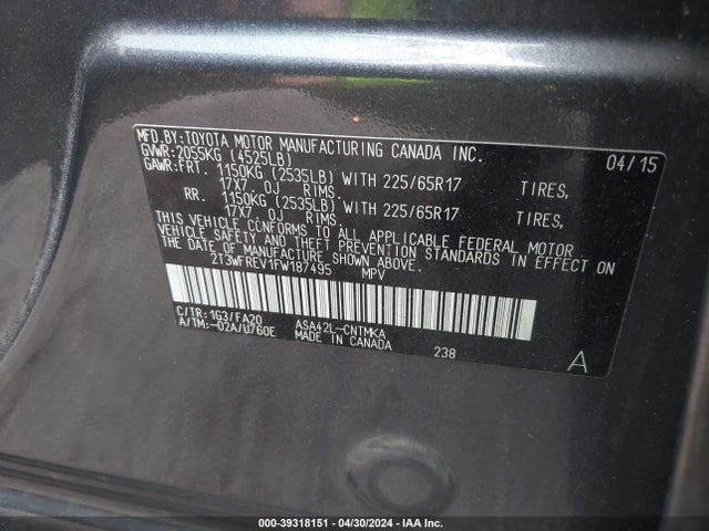 Toyota Rav4 Xle 2015 2T3WFREV1FW187495 Image 9