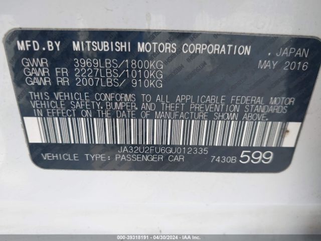 JA32U2FU6GU012335 Mitsubishi LANCER ES