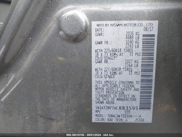 Nissan Rogue Sl 2017 5N1AT2MT7HC883595 Image 9