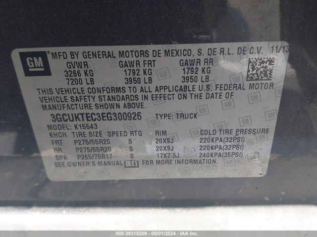 3GCUKTEC3EG300926 Chevrolet Silverado 1500 High Country