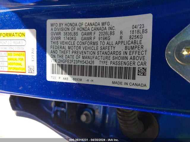 Honda Civic Lx 2023 2HGFE2F23PH542426 Image 9