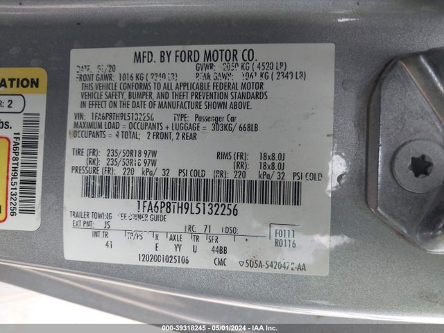 Ford Mustang Ecoboost Premium Fastback 2020 1FA6P8TH9L5132256 Image 9