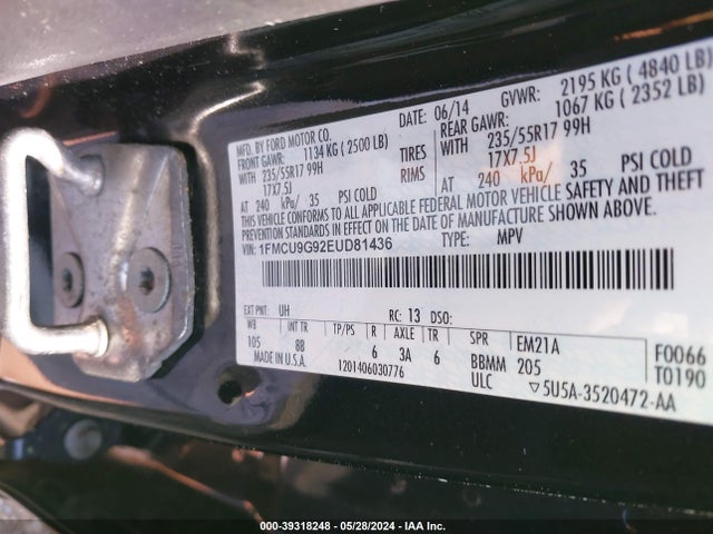 Ford ESCAPE SE 2014 1FMCU9G92EUD81436 Image 9