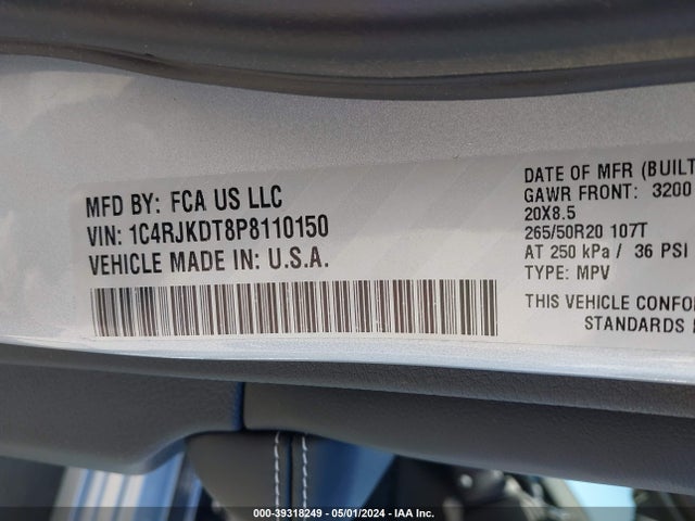 1C4RJKDT8P8110150 Jeep Grand Cherokee L Overland 4x4