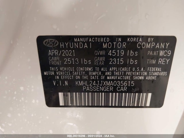 Hyundai Sonata Blue 2021 KMHL24JJXMA035615 Image 9
