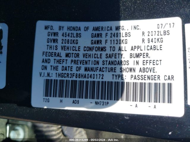 1HGCR3F86HA040172 Honda Accord Ex-l V6