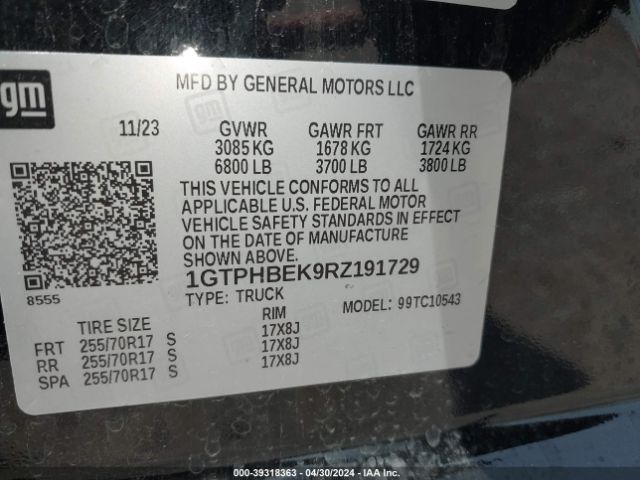 1GTPHBEK9RZ191729 GMC Sierra 1500 2wd  Short Box Sle