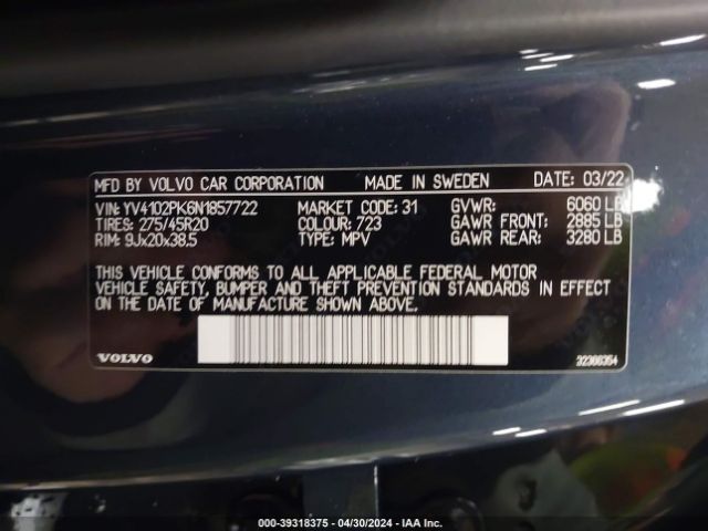 YV4102PK6N1857722 Volvo Xc90 T5 Momentum 7 Passenger