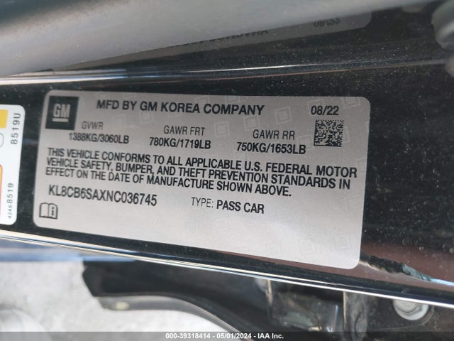 Chevrolet Spark Fwd Ls Automatic 2022 KL8CB6SAXNC036745 Image 9