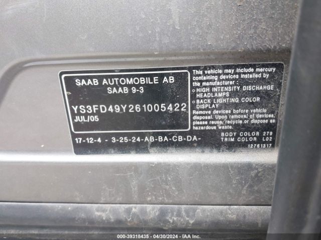 2006 SAAB 9-3 YS3FD49Y261005422 Photo 8