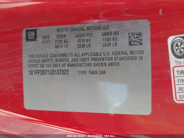 Chevrolet Camaro 1ss 2018 1G1FF3D71J0107022 Image 9