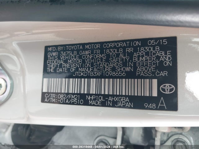 Toyota Prius C Three 2015 JTDKDTB3XF1098656 Image 9