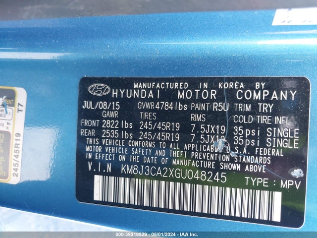 Hyundai Tucson Limited 2016 KM8J3CA2XGU048245 Image 9