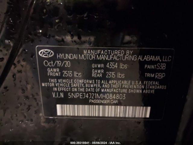 5NPEJ4J21MH084803 Hyundai Sonata Sel Plus