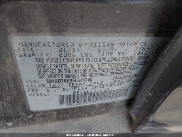 Nissan SENTRA S 2014 3N1AB7AP3EL644740 Image 9