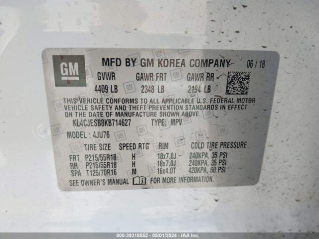 KL4CJESB8KB714627 Buick Encore Awd Preferred
