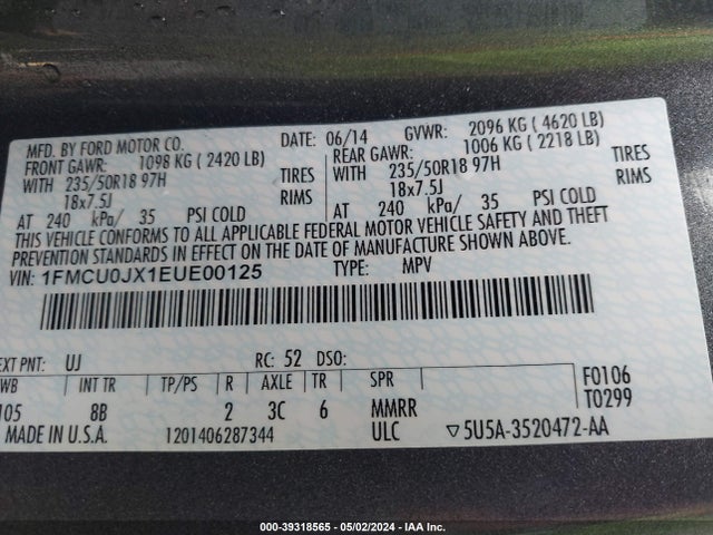 Ford Escape Titanium 2014 1FMCU0JX1EUE00125 Image 9