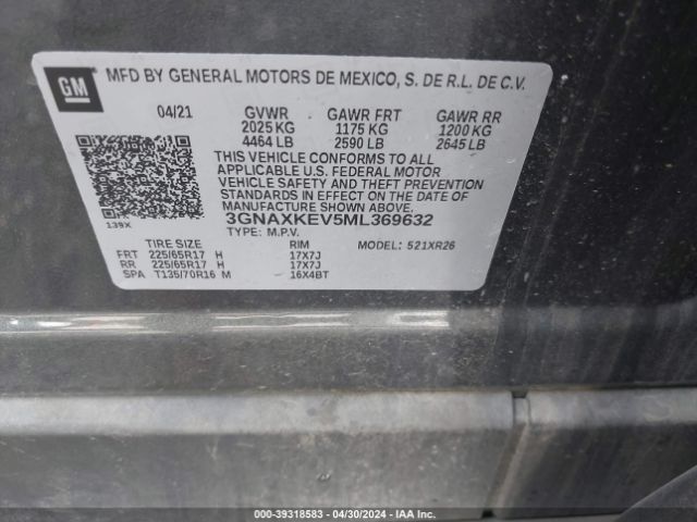 3GNAXKEV5ML369632 Chevrolet Equinox Fwd Lt