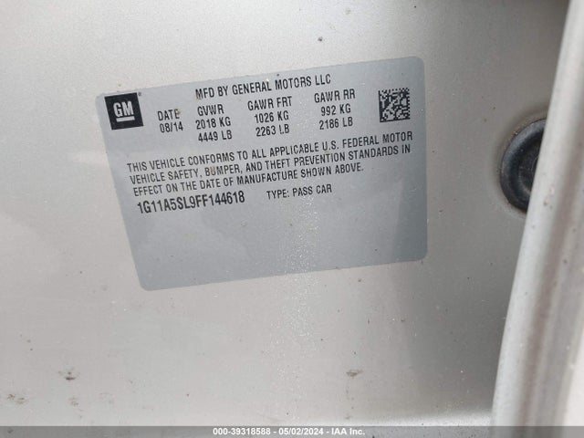 Chevrolet Malibu 1fl 2015 1G11A5SL9FF144618 Image 9