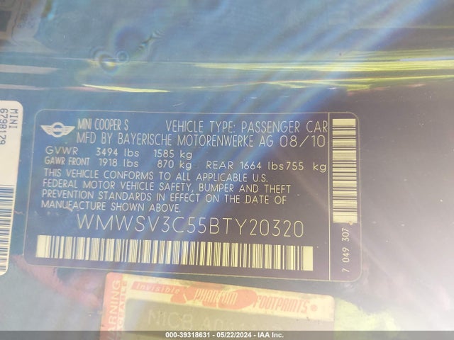 2011 MINI COOPER S WMWSV3C55BTY20320 Photo 8