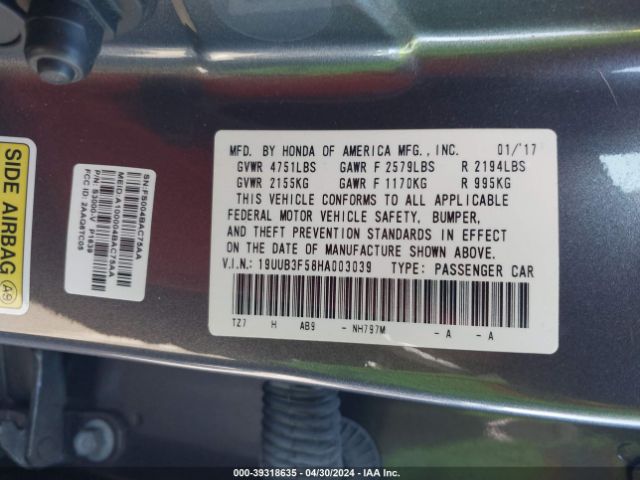 19UUB3F58HA003039 Acura Tlx Technology Package