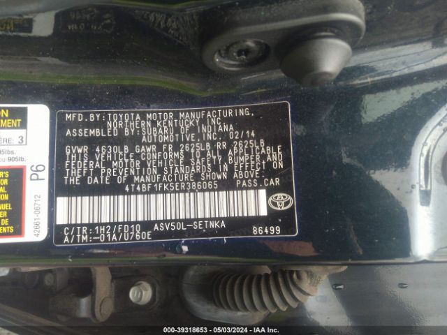 4T4BF1FK5ER386065 Toyota CAMRY LE