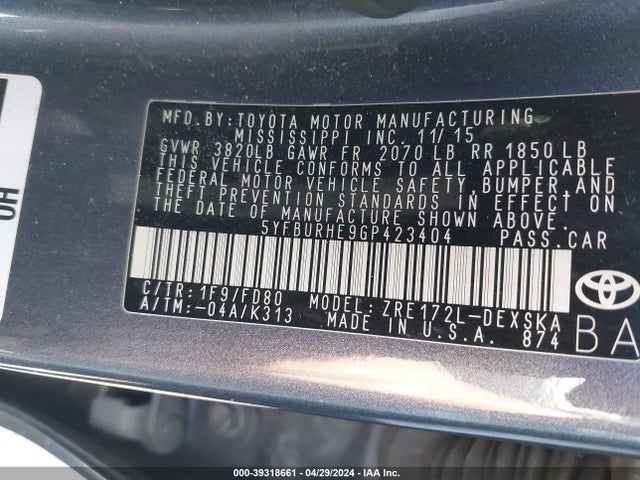 Toyota Corolla S Plus 2016 5YFBURHE9GP423404 Image 9