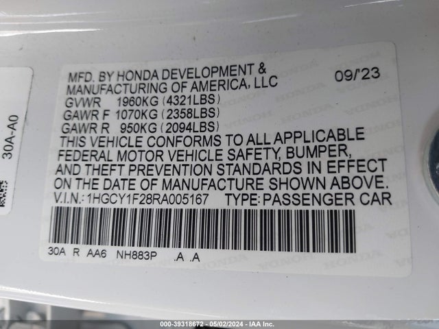 Honda ACCORD LX 2024 1HGCY1F28RA005167 Image 9