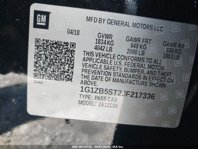 1G1ZB5ST2JF217336 Chevrolet Malibu 1ls