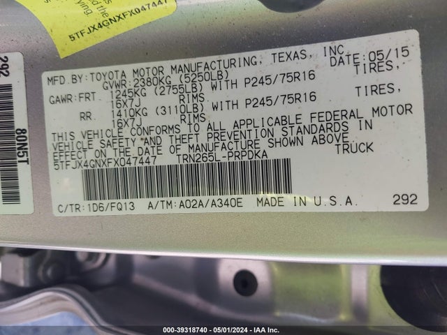 Toyota Tacoma Prerunner 2015 5TFJX4GNXFX047447 Image 9