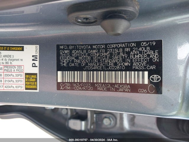Toyota COROLLA SE 2020 JTDS4RCE1LJ022810 Image 9