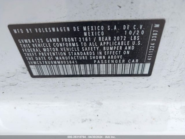 3VWC57BU8MM003641 Volkswagen Jetta 1.4t R-line/1.4t S/1.4t Se