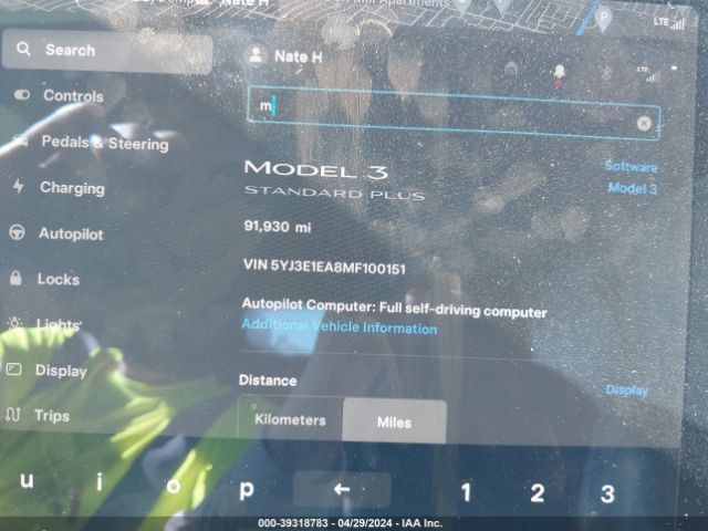 5YJ3E1EA8MF100151 Tesla Model 3 Standard Range Plus Rear-wheel Drive