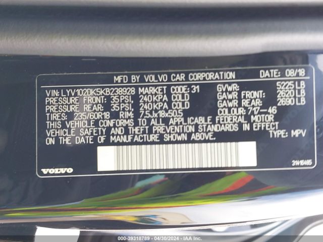 LYV102DK5KB238928 Volvo Xc60 T5 Momentum
