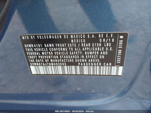 3VWB67AJ7GM402593 Volkswagen Jetta 1.4t Se