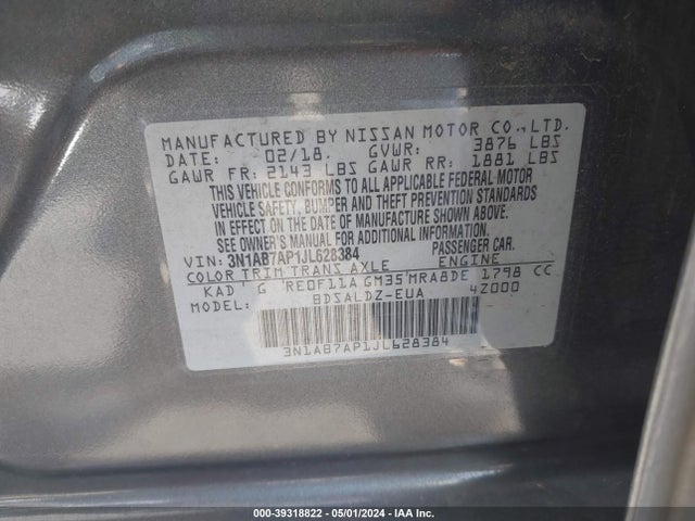 Nissan SENTRA SV 2018 3N1AB7AP1JL628384 Image 9