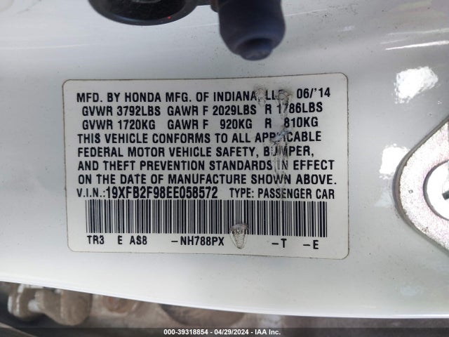 Honda Civic Ex-l 2014 19XFB2F98EE058572 Image 9