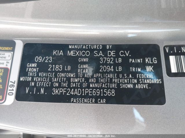 3KPF24AD1PE691568 KIA Forte Lxs