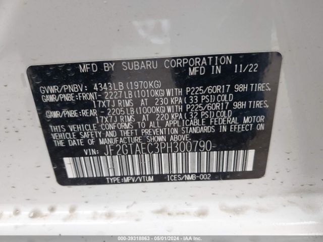 JF2GTAEC3PH300790 Subaru Crosstrek Premium