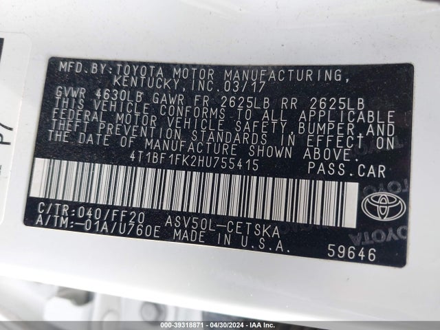 Toyota CAMRY SE 2017 4T1BF1FK2HU755415 Image 9